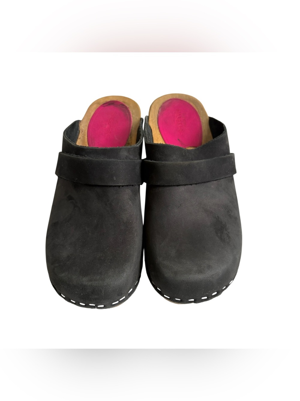 Vollsjo - Women's Nubuck Leather Wooden Clogs - Size 36nor 6.5 - Black - Picture 2 of 7